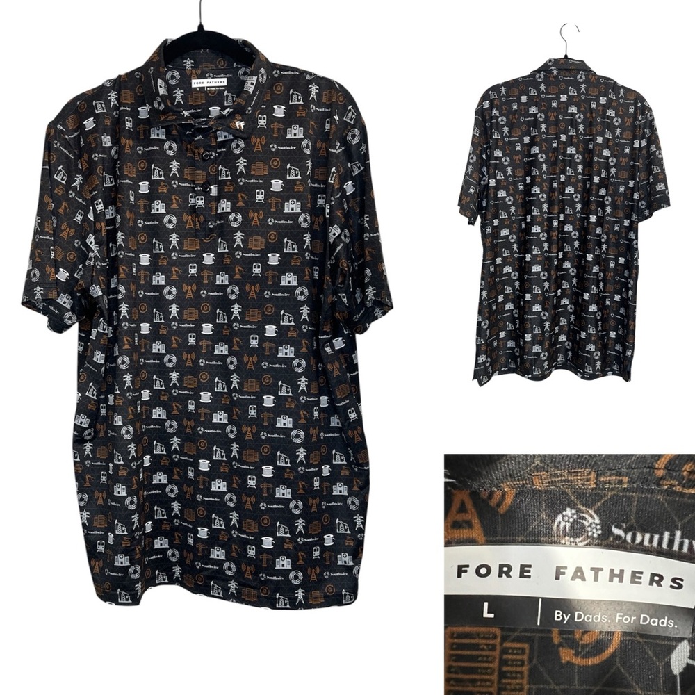 Forefathers‎ polo shirt size Large Black Graphic Men's Short Sleeve casual